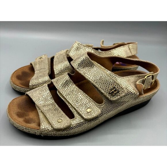 Helle Comfort‎ Women's Gold Strappy Sandals Size 39 Comfort Adjustable Summer - Picture 1 of 4